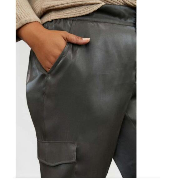 Anthropologie Satin Cargo Joggers in Carbon Gray Shimmer, sz XS - Picture 4 of 16